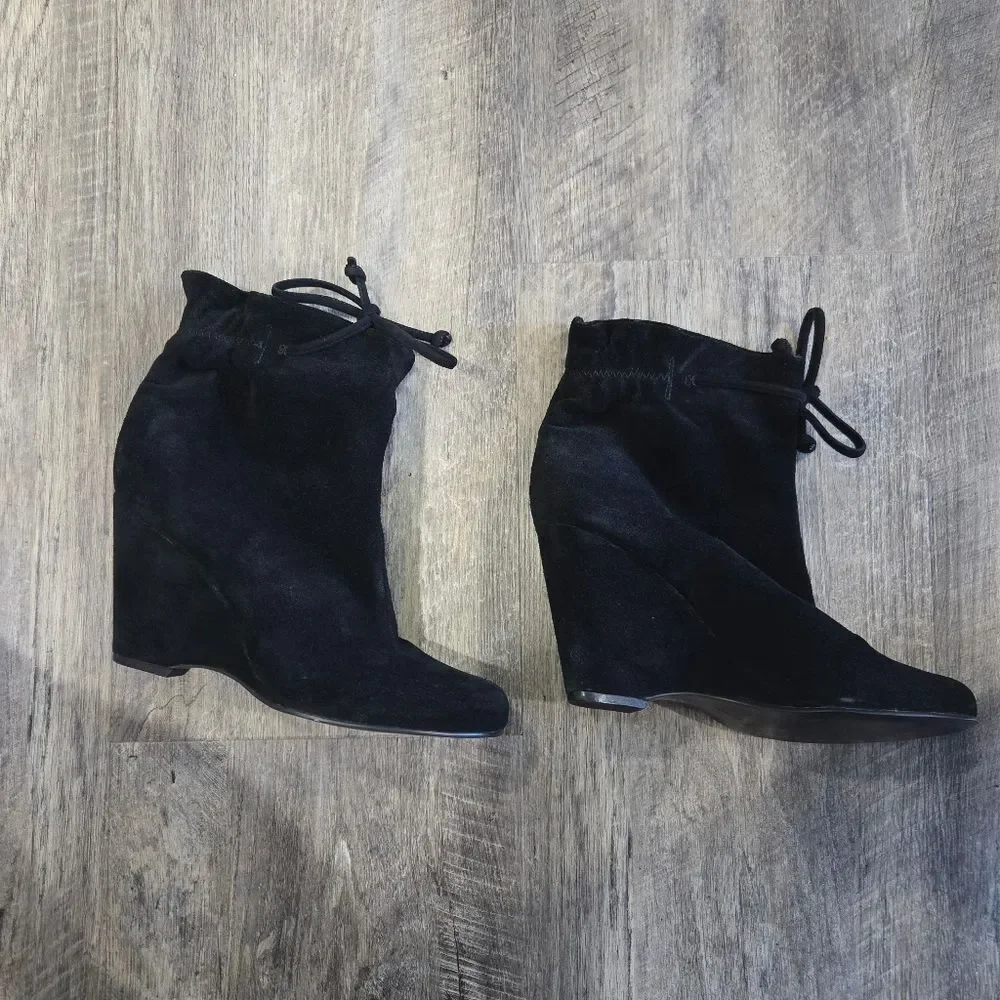 🐢 Kate Spade Black Suede Ankle Tie Boots Women’s Size 7.5